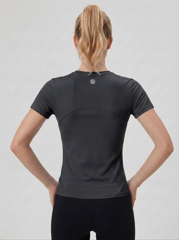 #black Rear of Women's Tight-fitting Yoga Top
