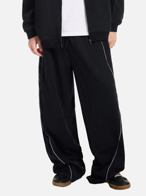 #Black Reflective Stripe Straight Leg Sweatpants