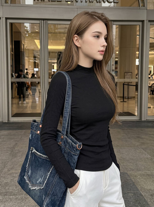 #Black Thermal Mock Neck Shirt