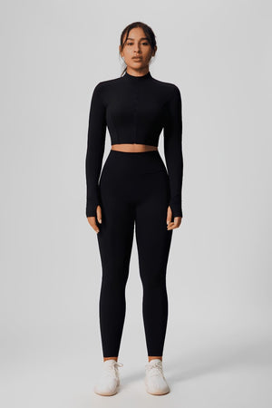 #Black UPF 50+ Zi Yoga crop Jacket and high waist leggings