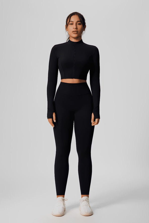 #Black UPF 50+ Zi Yoga crop Jacket and high waist leggings
