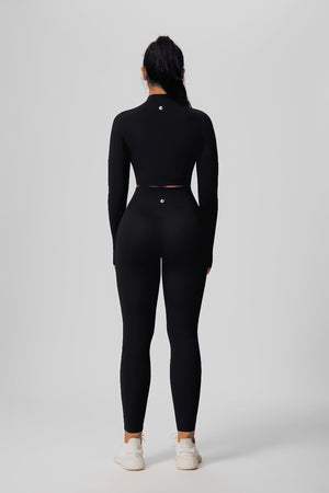 #Black UPF50+ Thumb hole Yoga Jacket and high waist leggings by Anniou from the back