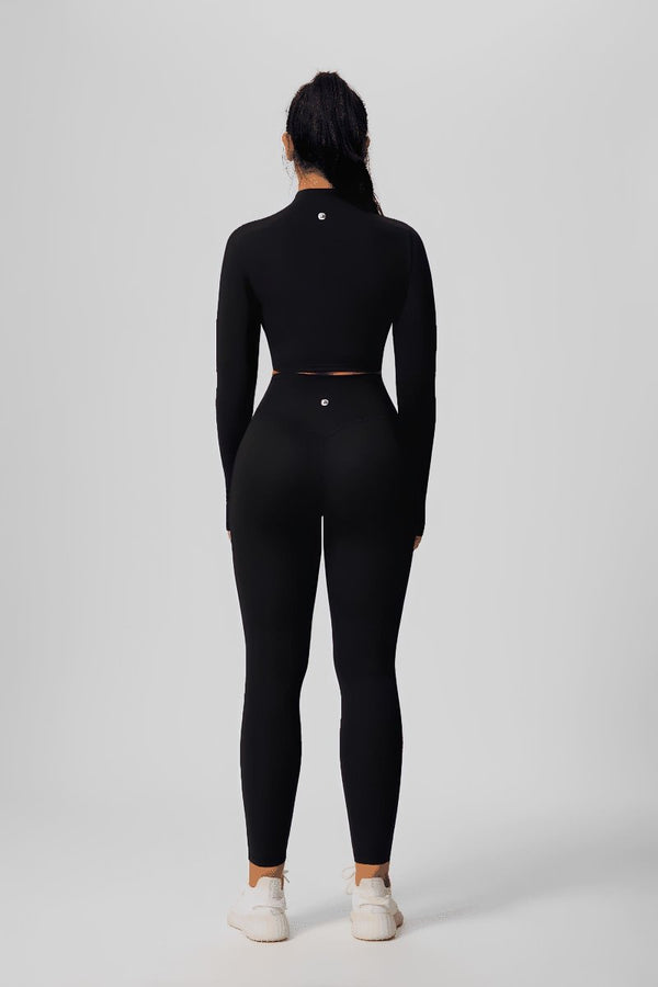 #Black UPF50+ Thumb hole Yoga Jacket and high waist leggings by Anniou from the back