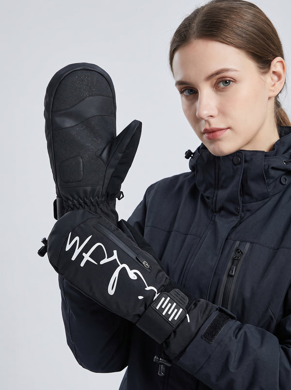 #Black Unisex Wrist Guard Snowboard Gloves
