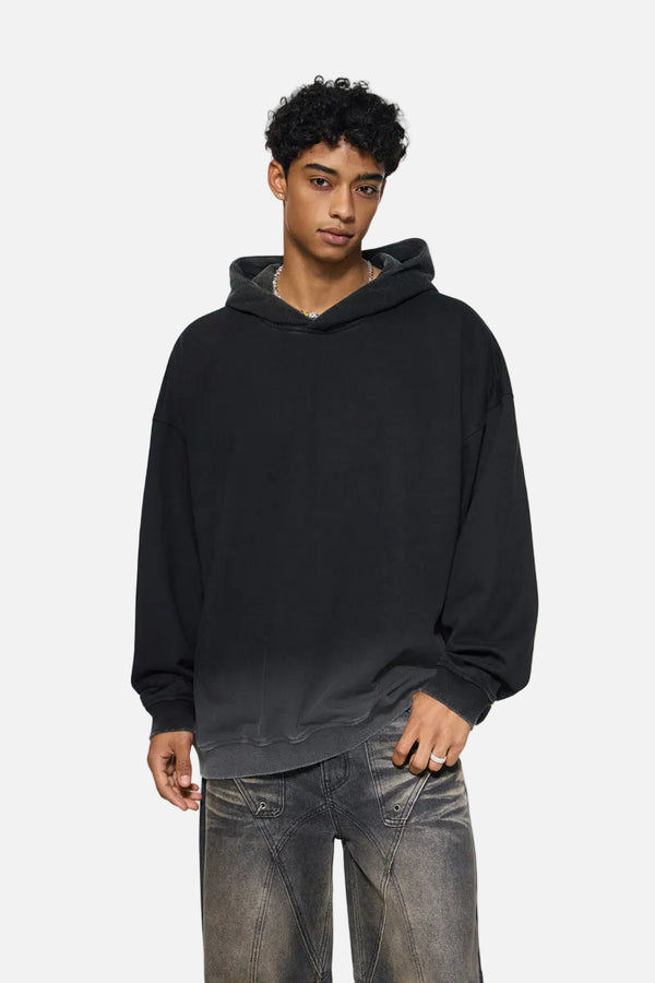 #Black Vintage Washed Gradient Hoodie