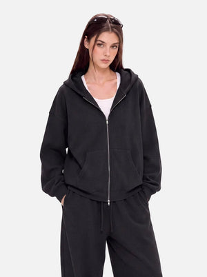 #Black Waffle Zip Up Hoodie