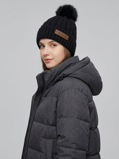 #Black Women Cable Knitted Pom Beanie Hat