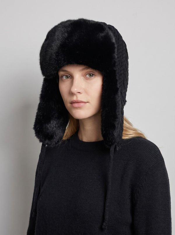 #Black Women  Knit Faux Fur Ear Flap Trapper Hat