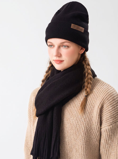 Black Women Soft Knitted Hat Scarf Glove Set