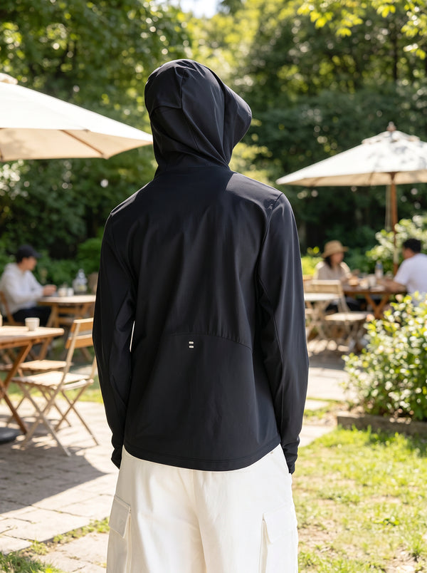 #Black Womens Black Coated UV Protection Jacket of back view