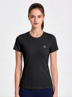 #black Women's Crew Neck Quick-drying T‑Shirt