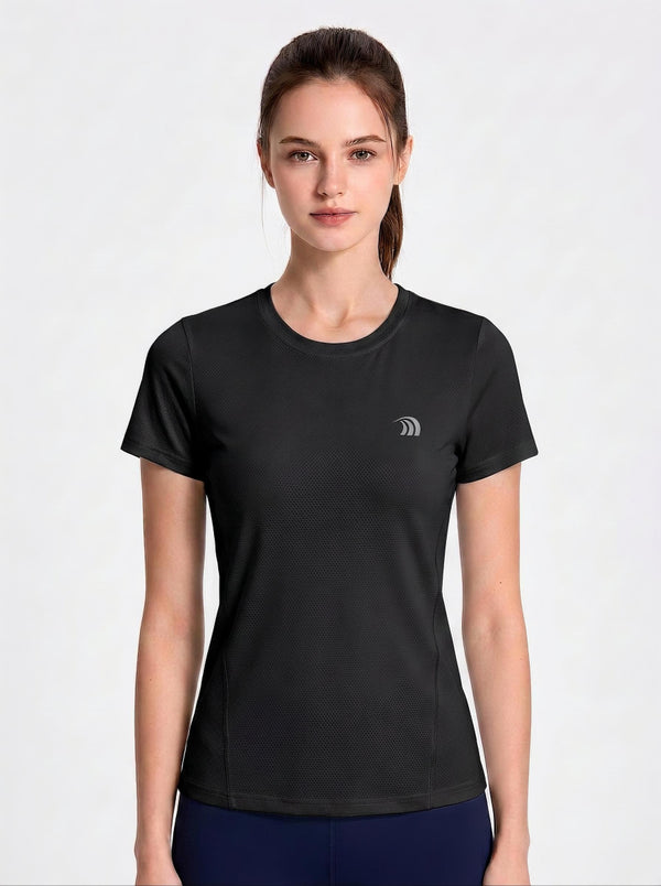 #black Women's Crew Neck Quick-drying T‑Shirt