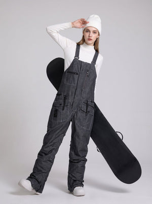 #Black Womens Denim Ski Bib Pants
