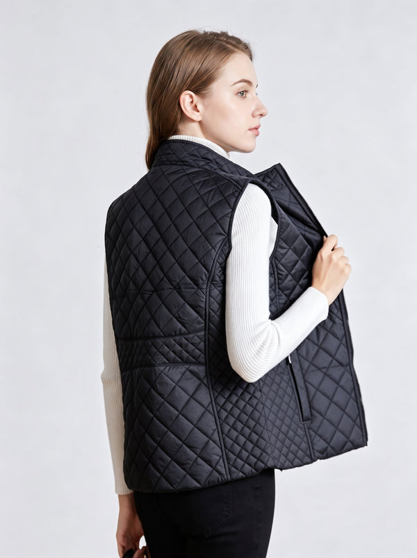 #Black Women's Diamond Quilted Heated Vest side 