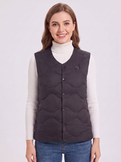 Black Women's V-neck Quilted Heated Gilet