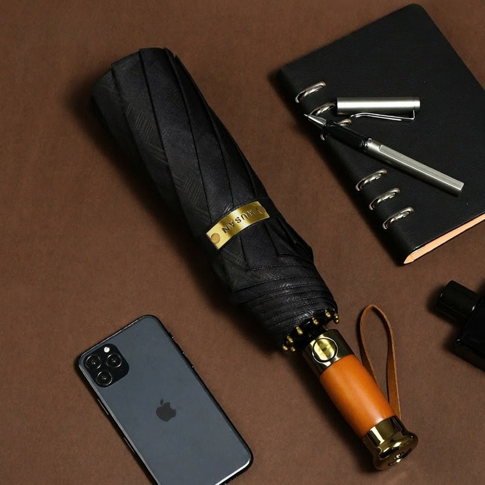 Black Wooden Handle Business Umbrella UPF50