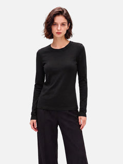#Black Wool Blend Crew Neck Base Layer Top