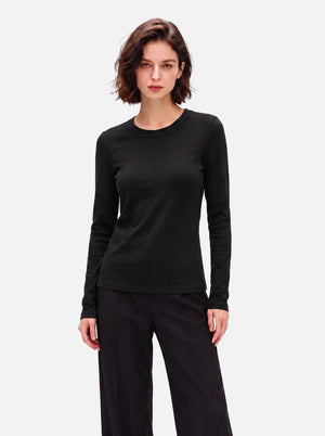 #Black Wool Blend Crew Neck Base Layer Top