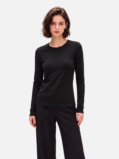 #Black Wool Blend Crew Neck Base Layer Top