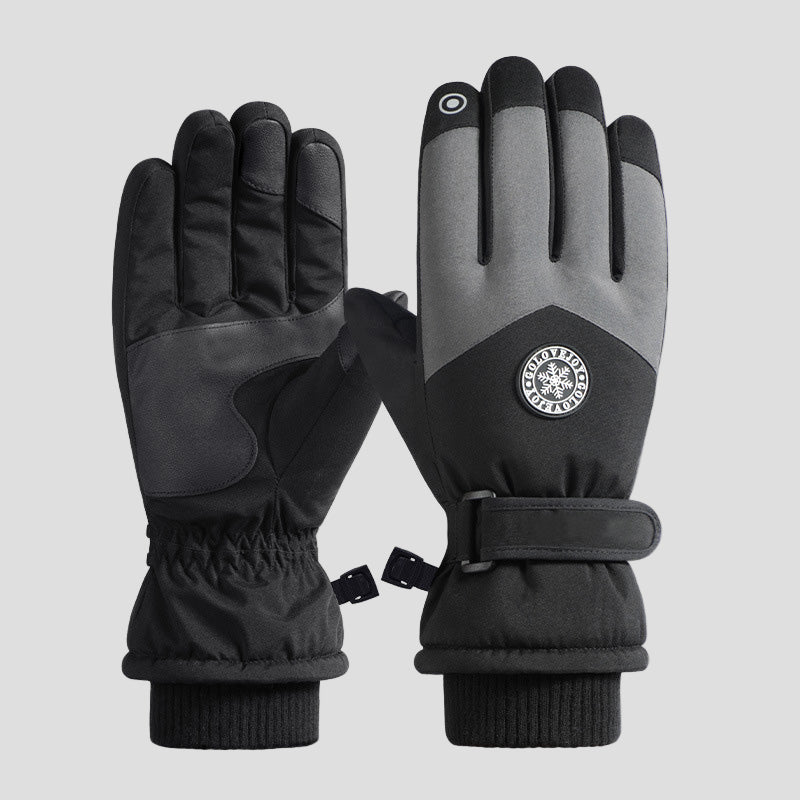 Black and grey Fleece Waterproof Thermal Ski Gloves
