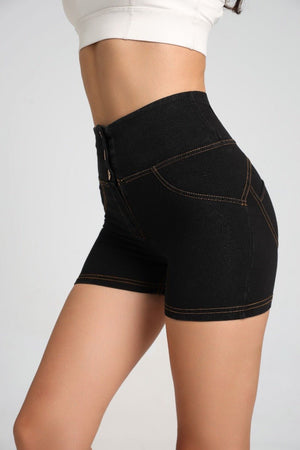 #Black denim shorts with butt lifting