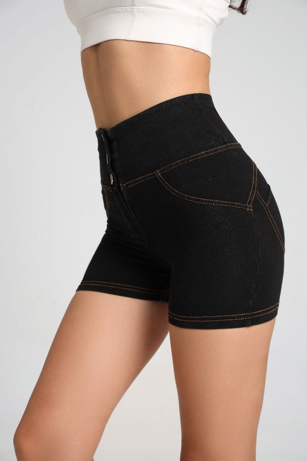 #Black denim shorts with butt lifting