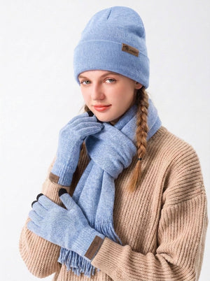 #BlueFoggy Women Soft Knitted Hat Scarf Glove Set