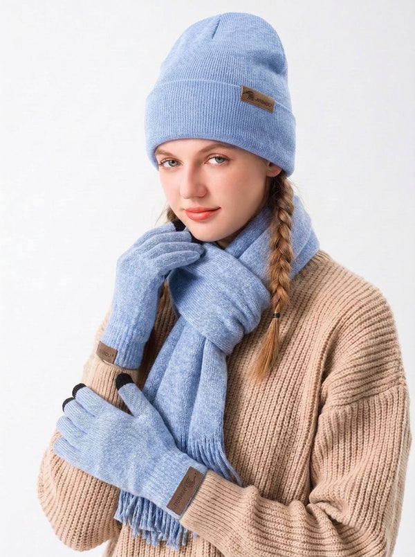 #BlueFoggy Women Soft Knitted Hat Scarf Glove Set