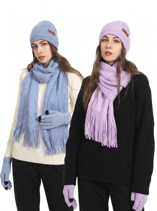 #BlueFoggy and Purple Women Soft Knitted Hat Scarf Glove Set