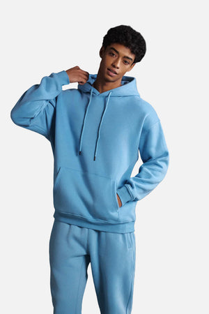 #Blue Basic Fleece Lined Hoodie