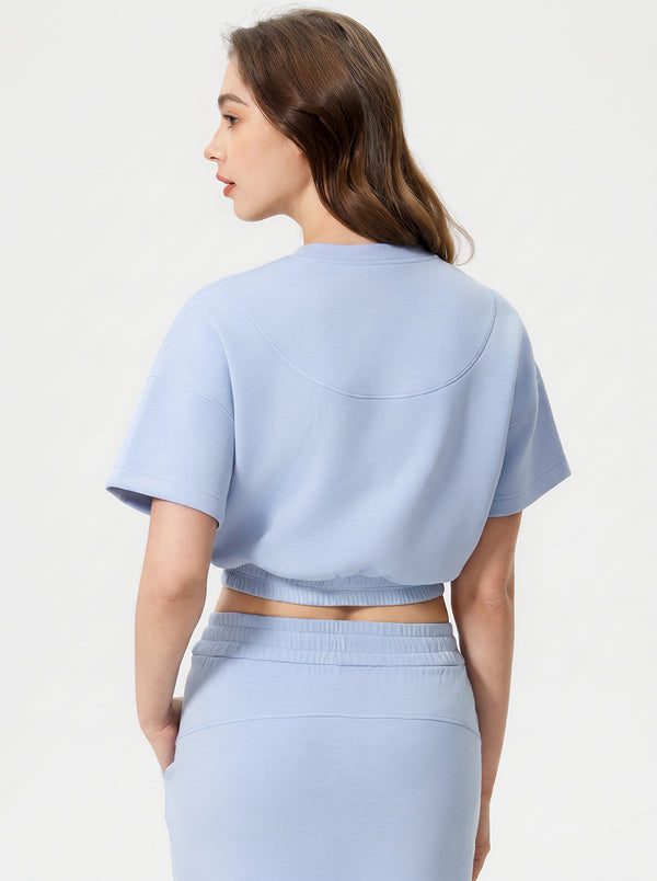 #Blue Cropped Air Layer Sweatshirt Tee of back view