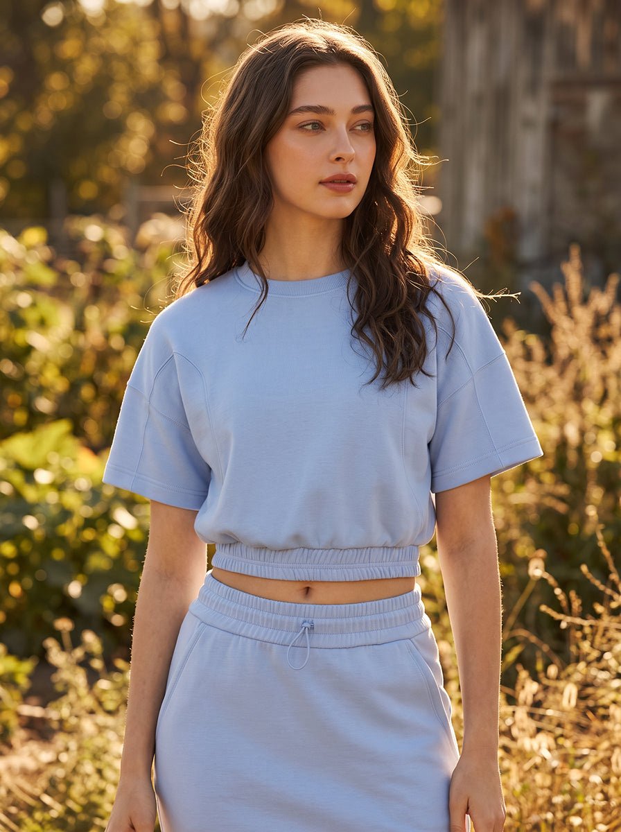 #Blue Cropped crewneck tee