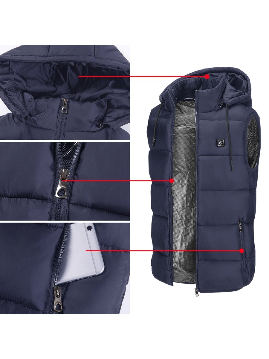 Blue Heated Puffer Vest features 