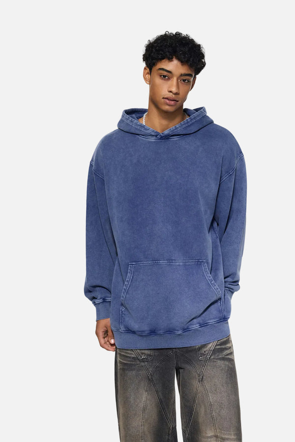 #Blue Heavyweight Wax Dyed Vintage Hoodie