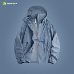 #Blue Hooded Full Zip Top UPF 50
