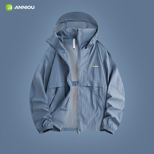 #Blue Hooded Full Zip Top UPF 50