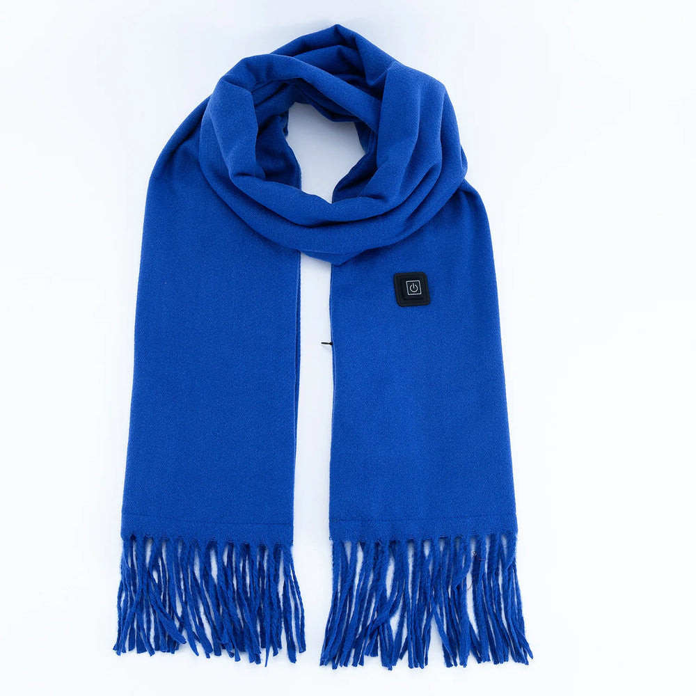Blue Long Heated Scarve with Fringes