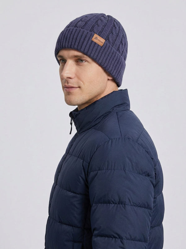 #Blue Men Cable Knit Beanie Hat