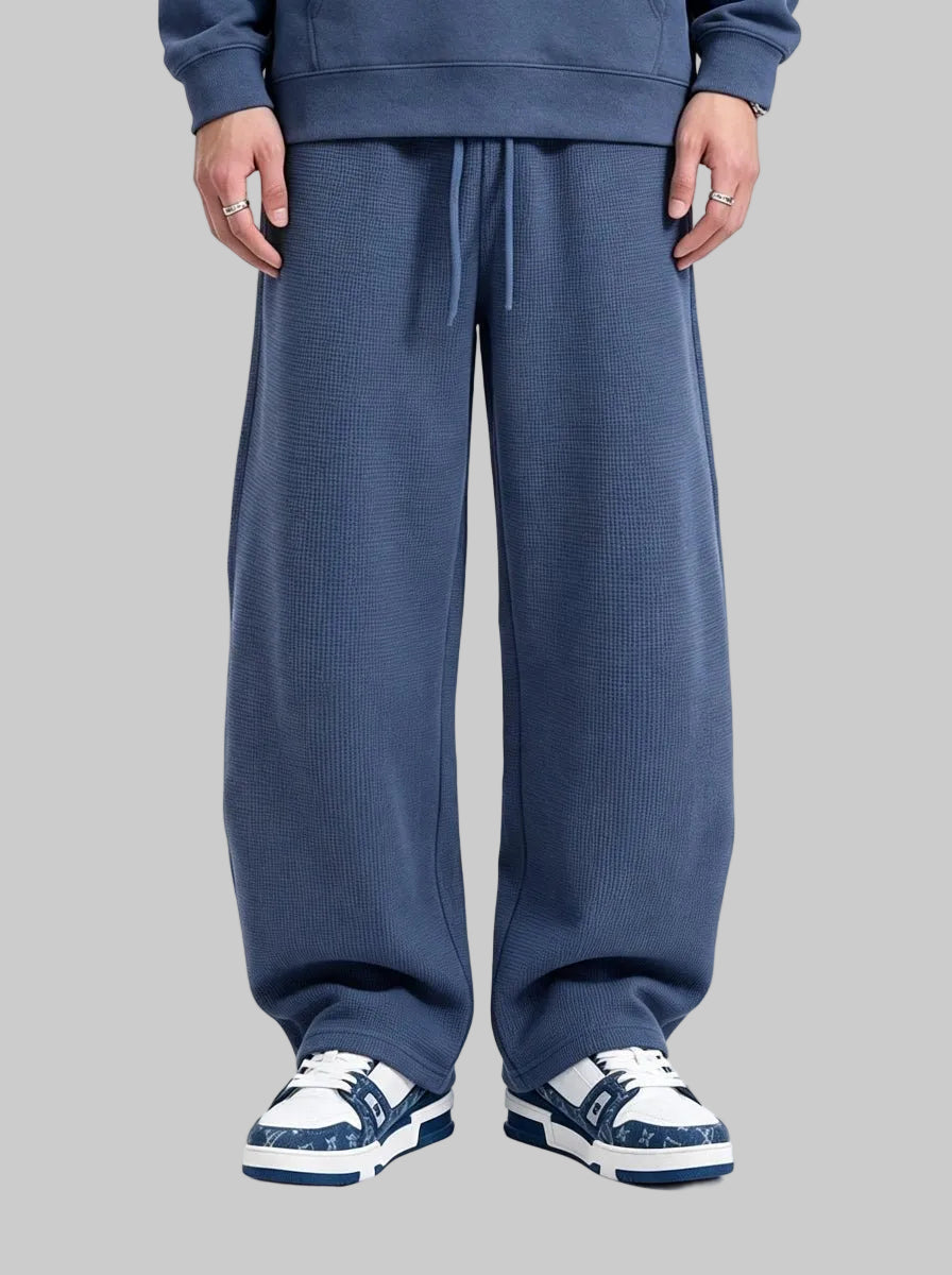 #Blue Men's Loose-fitting Curved Trousers