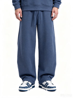 #Blue Men's Loose-fitting Curved Trousers