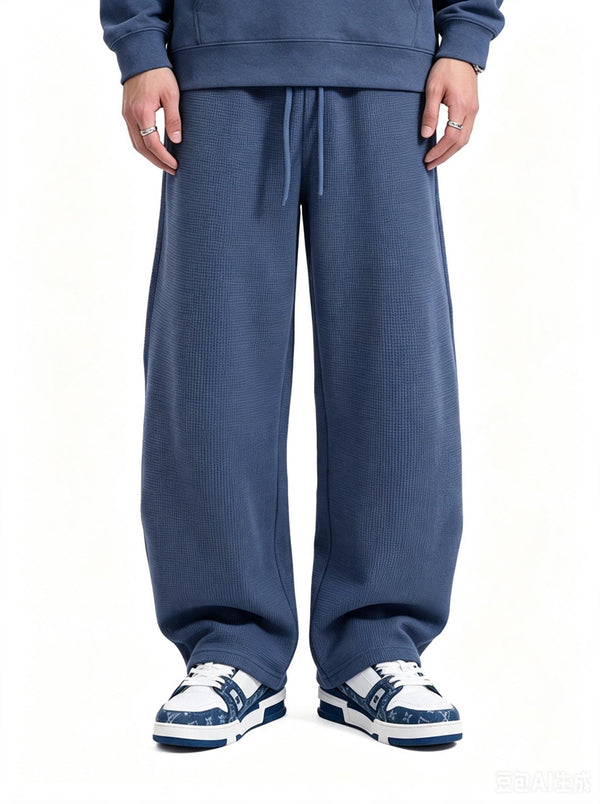 #Blue Men's Loose-fitting Curved Trousers