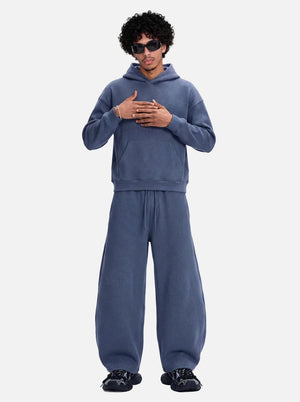 #Blue Waffle Knit Cropped Hoodie