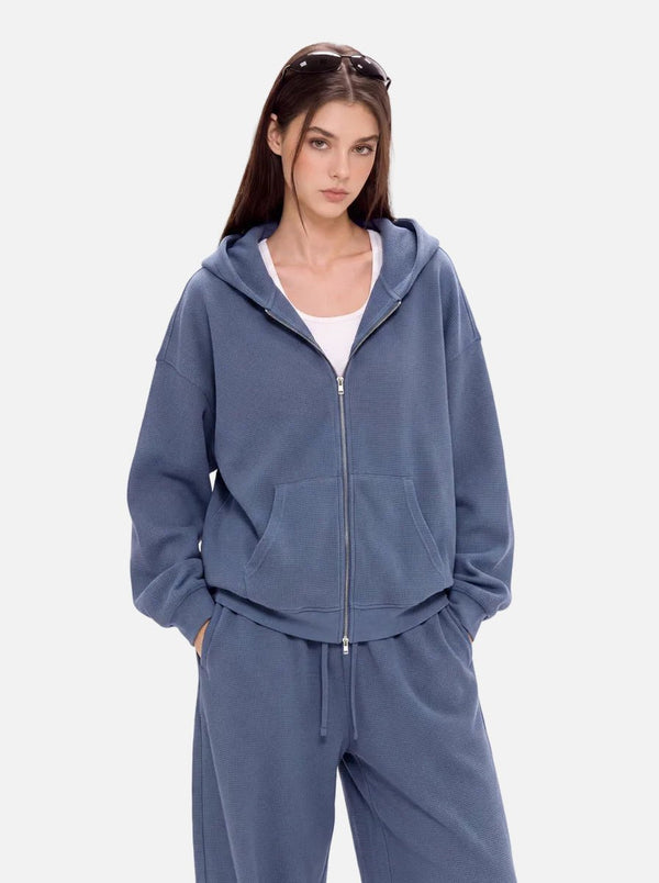 #Blue Waffle Zip Up Hoodie