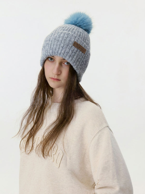 #Blue Women Cashmere Blend Pom Knit Beanie Hat