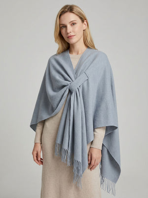 #Blue Women Fringe Poncho Shawl Wrap Cape Scarf