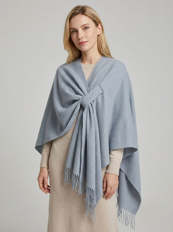 #Blue Women Fringe Poncho Shawl Wrap Cape Scarf