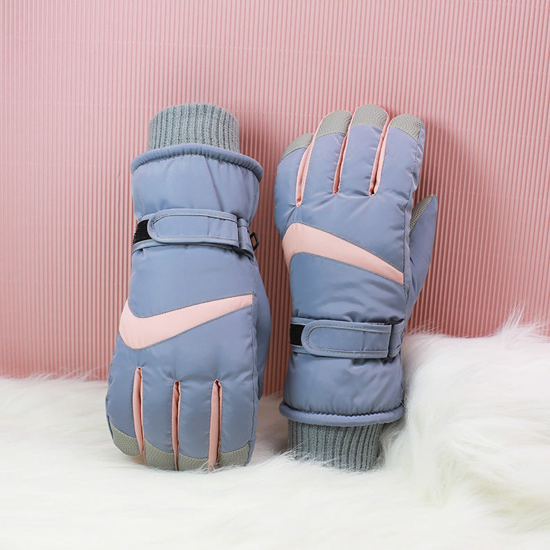 Blue and Stripe Waterproof Ski Gloves
