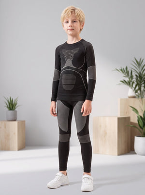 #Greyblack Boy Compression Ski Base Layer Set