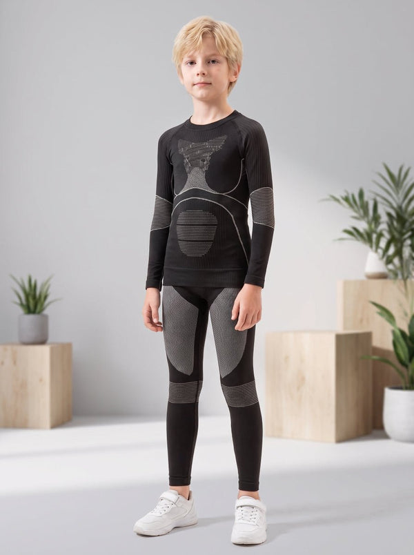 #Greyblack Boy Compression Ski Base Layer Set
