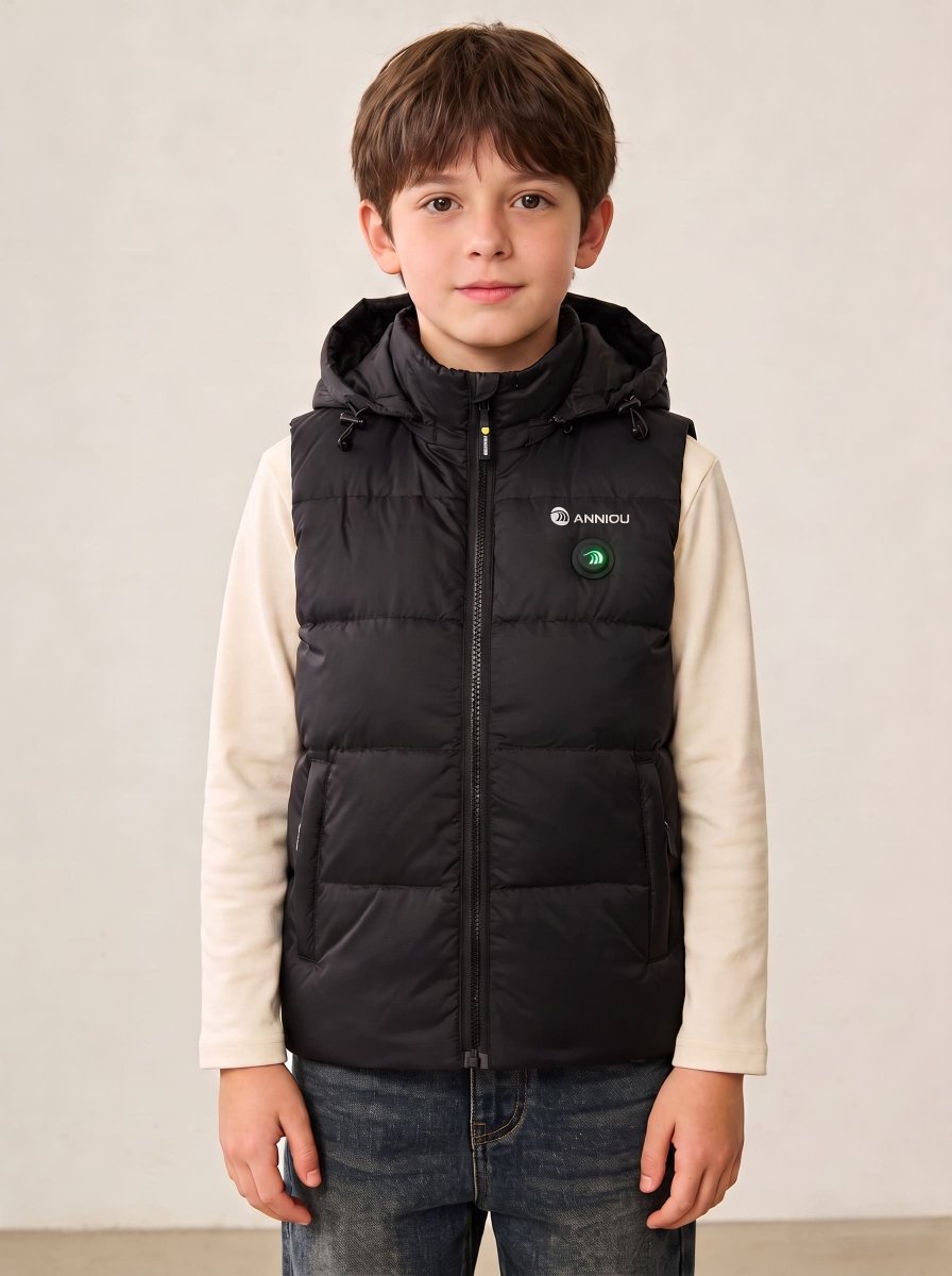 Boys hooded heated puffer gilet with zip by Anniou